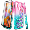 For Samsung Galaxy A11 Case Liquid Glitter Bling Cover +Tempered Glass Protector