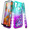 For Samsung Galaxy A11 Case Liquid Glitter Bling Cover +Tempered Glass Protector