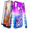 For Samsung Galaxy A11 Case Liquid Glitter Bling Cover +Tempered Glass Protector