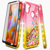 For Samsung Galaxy A11 Case Liquid Glitter Bling Cover +Tempered Glass Protector