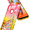 For Samsung Galaxy A11 Case Liquid Glitter Bling Cover +Tempered Glass Protector