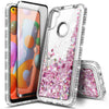 For Samsung Galaxy A11 Phone Case Liquid Glitter Bling Cover + Tempered Glass