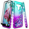 For LG K51 / Reflect Case, Liquid Glitter Phone Cover + Tempered Glass Protector