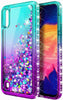 For Samsung Galaxy A01 Case, Liquid Glitter Phone Cover + Glass Screen Protector