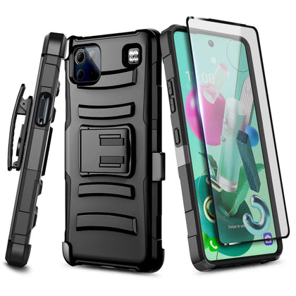 For LG K92 5G Case, Belt Clip Holster Phone Cover With Tempered Glass Protector - Place Wireless