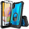 For Samsung Galaxy A01 Case, Full Body Ring Stand Phone Cover + Tempered Glass