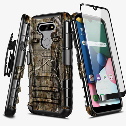 For LG Aristo 5 Case Holster Belt Clip Phone Cover With Tempered Glass Protector - Place Wireless