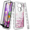 For LG Aristo 5 Case Liquid Glitter Bling Phone Cover + Tempered Glass Protector