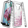 For LG Stylo 6 Case, Liquid Glitter Bling Phone Cover + Tempered Glass Protector