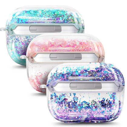 For Apple AirPods Pro Case Liquid Glitter Cute Protective Cover +Ball Chain Loop - Place Wireless