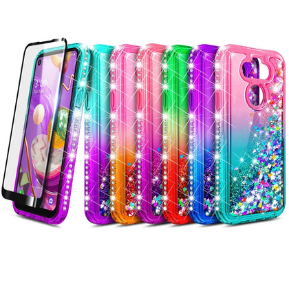 For LG Aristo 5 Case Liquid Glitter Bling Phone Cover + Tempered Glass Protector - Place Wireless