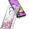 For LG Aristo 5 Case Liquid Glitter Bling Phone Cover + Tempered Glass Protector