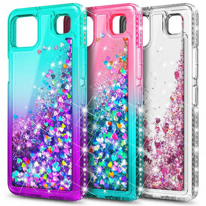 For LG K92 5G Case, Liquid Glitter Bling Phone Cover + Tempered Glass Protector - Place Wireless
