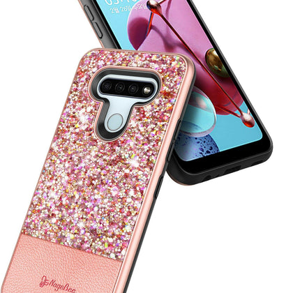 For LG Stylo 6 Case Glitter Bling Phone Cover + Tempered Glass Protector - Place Wireless