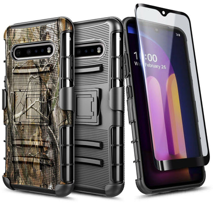 For LG V60 ThinQ 5G Case Belt Clip Holster Phone Cover +Tempered Glass Protector - Place Wireless