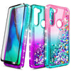 For Motorola Moto G8 Power Lite Case Liquid Glitter Bling Cover + Tempered Glass