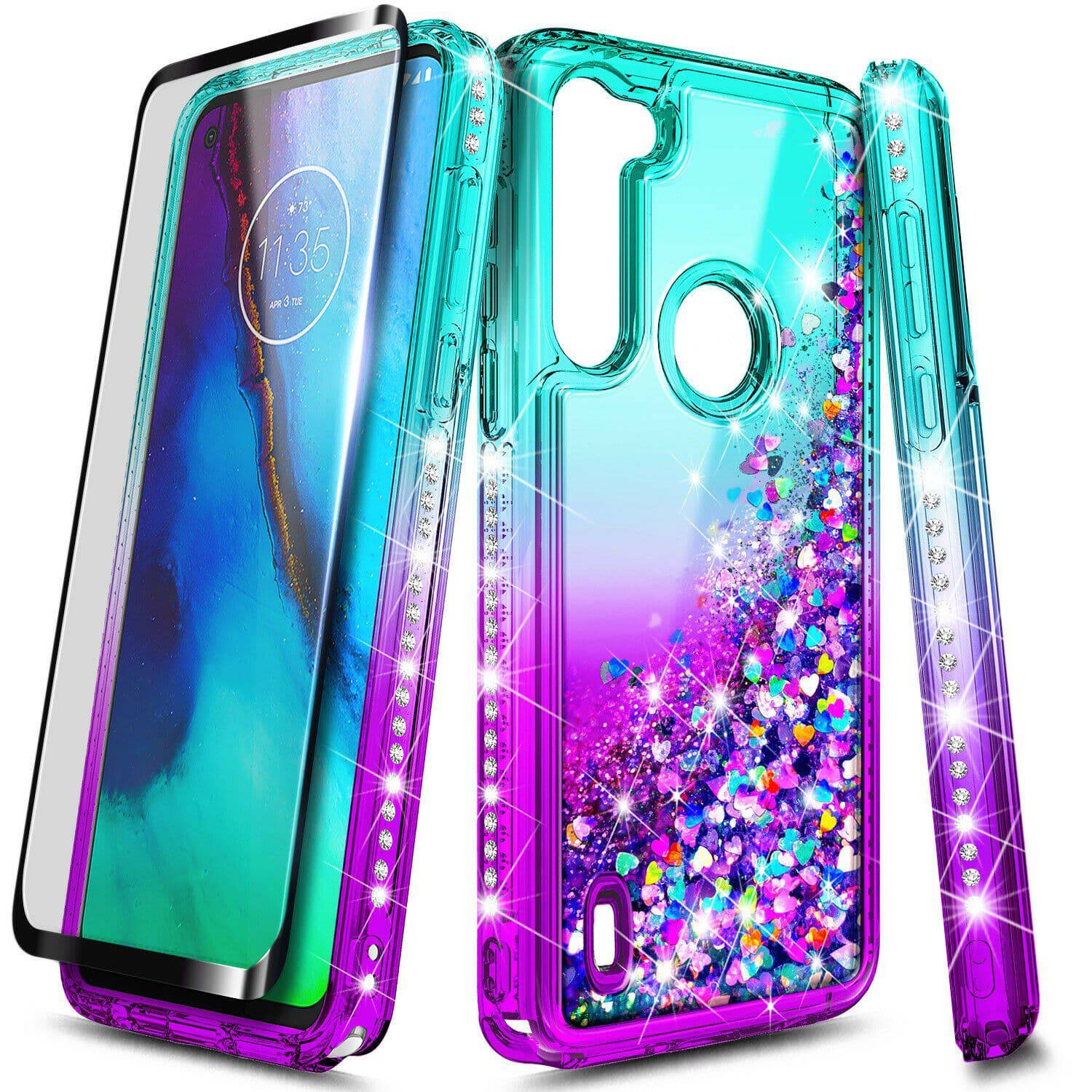 For Motorola Moto G8 Power Lite Case Liquid Glitter Bling Cover