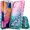 For Samsung Galaxy A01 Case, Liquid Glitter Phone Cover + Glass Screen Protector