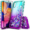 For Samsung Galaxy A01 Case, Liquid Glitter Phone Cover + Glass Screen Protector