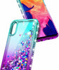 For Samsung Galaxy A01 Case, Liquid Glitter Phone Cover + Glass Screen Protector