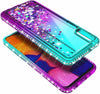 For Samsung Galaxy A01 Case, Liquid Glitter Phone Cover + Glass Screen Protector