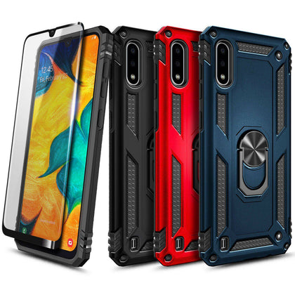For Samsung Galaxy A01 Case, Ring Stand Phone Cover + Tempered Glass Protector - Place Wireless