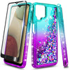 For Samsung Galaxy A12 Case Liquid Glitter Phone Cover + Glass Screen Protector