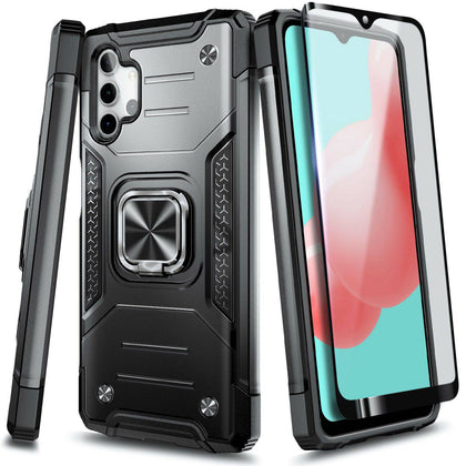 For Samsung Galaxy A32 5G Case Shockproof Ring Kickstand Cover + Tempered Glass