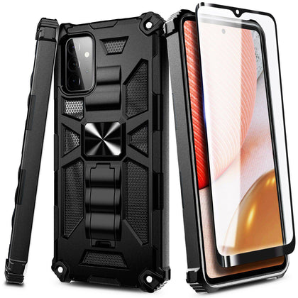 For Samsung Galaxy A72, Full Body Built-in Kickstand Case with Tempered Glass
