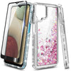 For Samsung Galaxy A12 Case Liquid Glitter Phone Cover + Glass Screen Protector