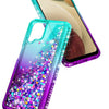 For Samsung Galaxy A12 Case Liquid Glitter Phone Cover + Glass Screen Protector