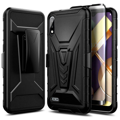 For LG K22 / K22 Plus Case, Holster Belt Clip Kickstand Cover + Tempered Glass