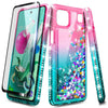 For LG K92 5G Case, Liquid Glitter Bling Phone Cover + Tempered Glass Protector