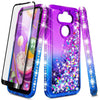 For LG Aristo 5 Case Liquid Glitter Bling Phone Cover + Tempered Glass Protector