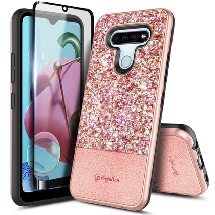 For LG Stylo 6 Case Glitter Bling Phone Cover + Tempered Glass Protector - Place Wireless