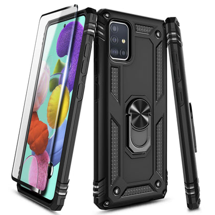 For Samsung Galaxy A51 5G Case Magnetic Ring Stand Phone Cover + Tempered Glass - Place Wireless