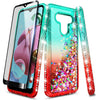 For LG K51 / Reflect Case, Liquid Glitter Phone Cover + Tempered Glass Protector