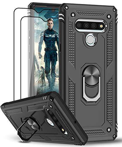 Compatible for LG Stylo 6 Case, LG Stylo 6 Phone Case with [2 Pack] Tempered Glass Screen Protector, [Military-Grade] Armor Protective Case with Magnetic Ring Kickstand for LG Stylo 6, Black - Place Wireless