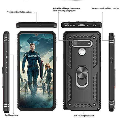 Compatible for LG Stylo 6 Case, LG Stylo 6 Phone Case with [2 Pack] Tempered Glass Screen Protector, [Military-Grade] Armor Protective Case with Magnetic Ring Kickstand for LG Stylo 6, Black - Place Wireless