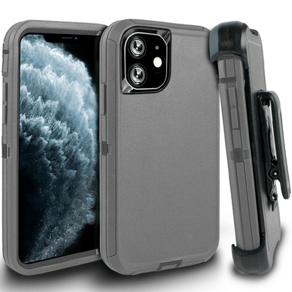 iPhone 11 Case  (Belt Clip fit Otterbox Defender) Heavy Duty Rugged Multi Layer Hybrid Protective Shockproof Cover with Belt Clip [Compatible for Apple iphone 11] 6.1 inch  (GRAY & GRAY) - Place Wireless