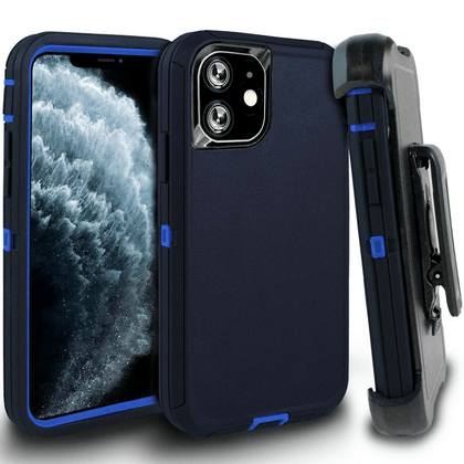 iPhone 11 Case  (Belt Clip fit Otterbox Defender) Heavy Duty Rugged Multi Layer Hybrid Protective Shockproof Cover with Belt Clip [Compatible for Apple iphone 11] 6.1 inch  (NAVY & BLUE) - Place Wireless