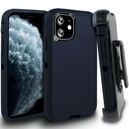 iPhone 11 Case  (Belt Clip fit Otterbox Defender) Heavy Duty Rugged Multi Layer Hybrid Protective Shockproof Cover with Belt Clip [Compatible for Apple iphone 11] 6.1 inch (NAVY & BLACK) - Place Wireless