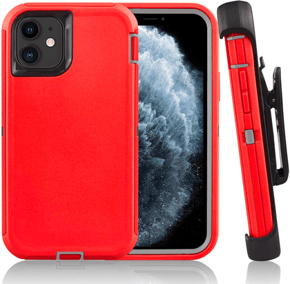 iPhone 11 Case  (Belt Clip fit Otterbox Defender) Heavy Duty Rugged Multi Layer Hybrid Protective Shockproof Cover with Belt Clip [Compatible for Apple iphone 11] 6.1 inch (RED & GRAY ) - Place Wireless