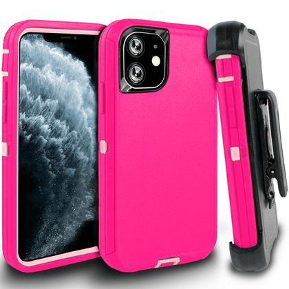 iPhone 11 Case  (Belt Clip fit Otterbox Defender) Heavy Duty Rugged Multi Layer Hybrid Protective Shockproof Cover with Belt Clip [Compatible for Apple iphone 11] 6.1 inch  (PINK & PINK ) - Place Wireless