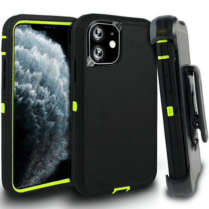 iPhone 11 Case  (Belt Clip fit Otterbox Defender) Heavy Duty Rugged Multi Layer Hybrid Protective Shockproof Cover with Belt Clip [Compatible for Apple iphone 11] 6.1 inch (BLACK & GREEN ) - Place Wireless