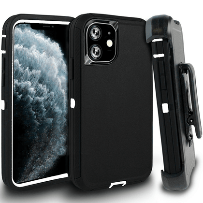 iPhone 11 Case  (Belt Clip fit Otterbox Defender) Heavy Duty Rugged Multi Layer Hybrid Protective Shockproof Cover with Belt Clip [Compatible for Apple iphone 11] 6.1 inch (BLACK & WHITE ) - Place Wireless