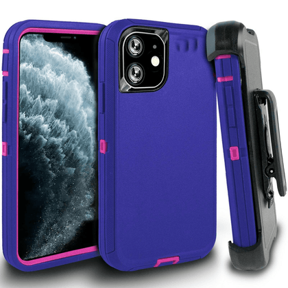 iPhone 11 Case  (Belt Clip fit Otterbox Defender) Heavy Duty Rugged Multi Layer Hybrid Protective Shockproof Cover with Belt Clip [Compatible for Apple iphone 11] 6.1 inch  (PURPLE & PINK ) - Place Wireless