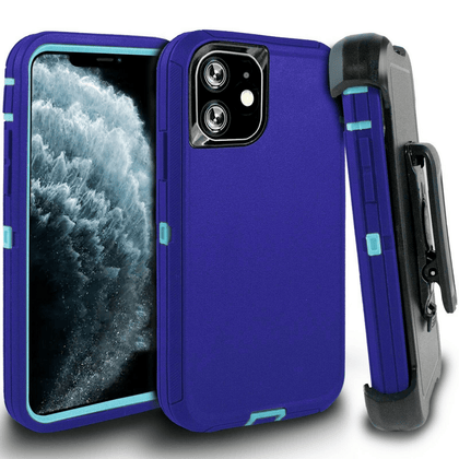 iPhone 11 Case  (Belt Clip fit Otterbox Defender) Heavy Duty Rugged Multi Layer Hybrid Protective Shockproof Cover with Belt Clip [Compatible for Apple iphone 11] 6.1 inch (PURPLE & TEAL ) - Place Wireless