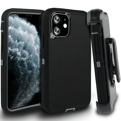 iPhone 11 Case  (Belt Clip fit Otterbox Defender) Heavy Duty Rugged Multi Layer Hybrid Protective Shockproof Cover with Belt Clip [Compatible for Apple iphone 11] 6.1 inch (BLACK & GRAY ) - Place Wireless