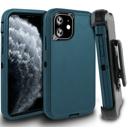 iPhone 11 Case  (Belt Clip fit Otterbox Defender) Heavy Duty Rugged Multi Layer Hybrid Protective Shockproof Cover with Belt Clip [Compatible for Apple iphone 11] 6.1 inch (GONE FISHIN (WET WEATHER/MAJOLICA BLUE) - Place Wireless